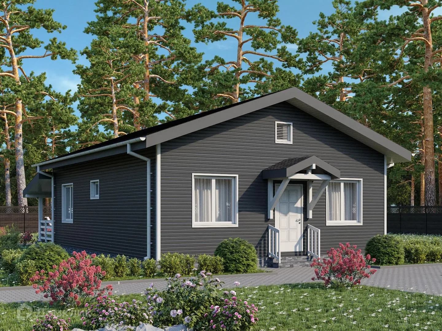 Проект ПСД-21, 86,4 м² — одноэтажный каркасный дом площадью 86,4 м². планировкой предусмотрены 2 спальни, 1 санузел и кухня-гостиная. проект подойдёт тем, кто ценит отдельные комнаты и пространство для совместного времени., Марий Эл, Чувашия, Киров и Н. Новгород
