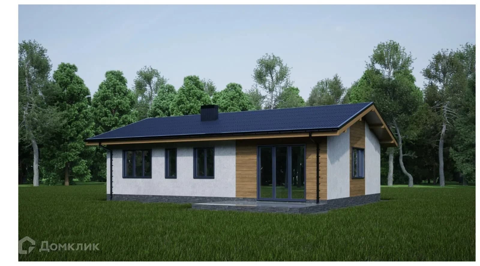 Проект ПСД-24, 90,52 м² — одноэтажный каменный дом площадью 90,52 м². планировкой предусмотрены 2 спальни, 1 санузел и кухня-гостиная. есть веранда для отдыха у дома. проект подойдёт тем, кто ценит отдельные комнаты и пространство для совместного времени., Марий Эл, Чувашия, Киров и Н. Новгород