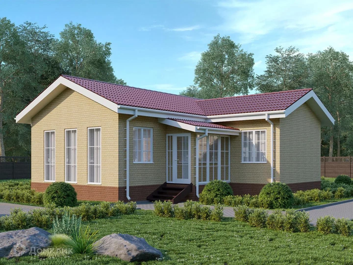 Проект ПСД-9, 88 м² — одноэтажный каркасный дом площадью 88 м². планировкой предусмотрены 3 спальни, 1 санузел и кухня-гостиная. проект подойдёт тем, кто ценит отдельные комнаты и пространство для совместного времени., Марий Эл, Чувашия, Киров и Н. Новгород